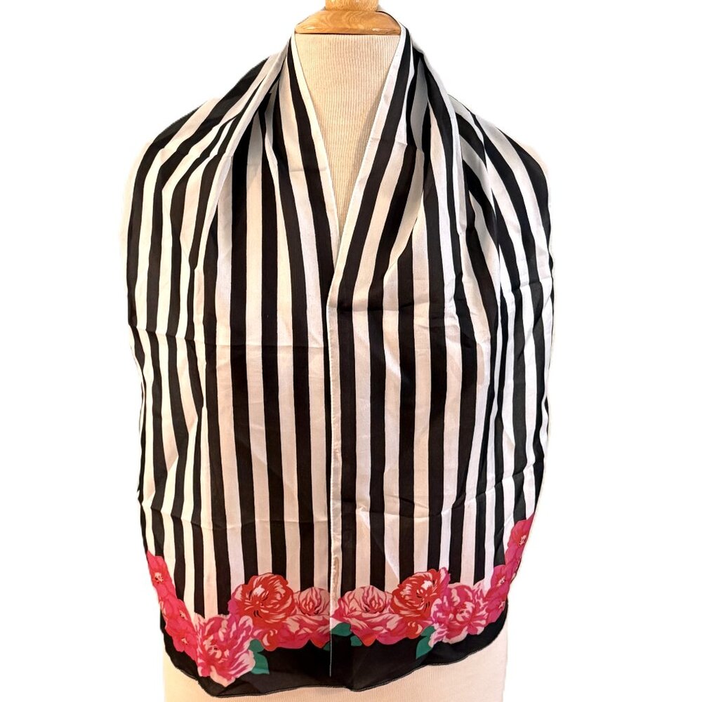Vintage Sarah Coventry Floral Scarf Black/Red Roses Print Women’s Long Coat